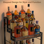 6-Tier Liquor Cabinet for Home Bar, Freestanding Stepped Wine Rack with Open Shelves for Whiskey & Coffee Syrup Storage, Corner Display Stand for Alcohol Bottle, Bar Cart Style for Living Room Kitchen
