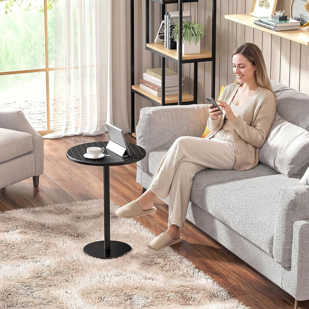 Small Round Side Table, Pedestal Accent End Table with Marble Base for Living Room, 15.8 x 15.8 x 21 Inches, Black