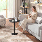 Small Round Side Table, Pedestal Accent End Table with Marble Base for Living Room, 15.8 x 15.8 x 21 Inches, Black