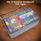VHS Storage Box – 2 Pack Cassette Tape Storage Organizer with Clear PVC Lid – Stackable Storage Box Holds 14 Clamshell VHS Tapes – Gray Media Case