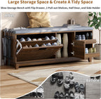 Loomie 47.2" Shoe Storage Bench with Flip Drawer, 2-Tier Entryway Bench with Padded Seat Cushion & 2 Pull-out Shelves & Semi-open storage, Shoe Rack Bench with Side Holder for Hallway,Bedroom (Walnut)