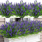 16 Bundles Faux Outdoor Plants, UV Resistant Fake Lavender & Monkey Grass, Realistic Artificial Flowers & Greenery for Outdoor Planters, Porch, Patio, Farmhouse Decor (Purple)