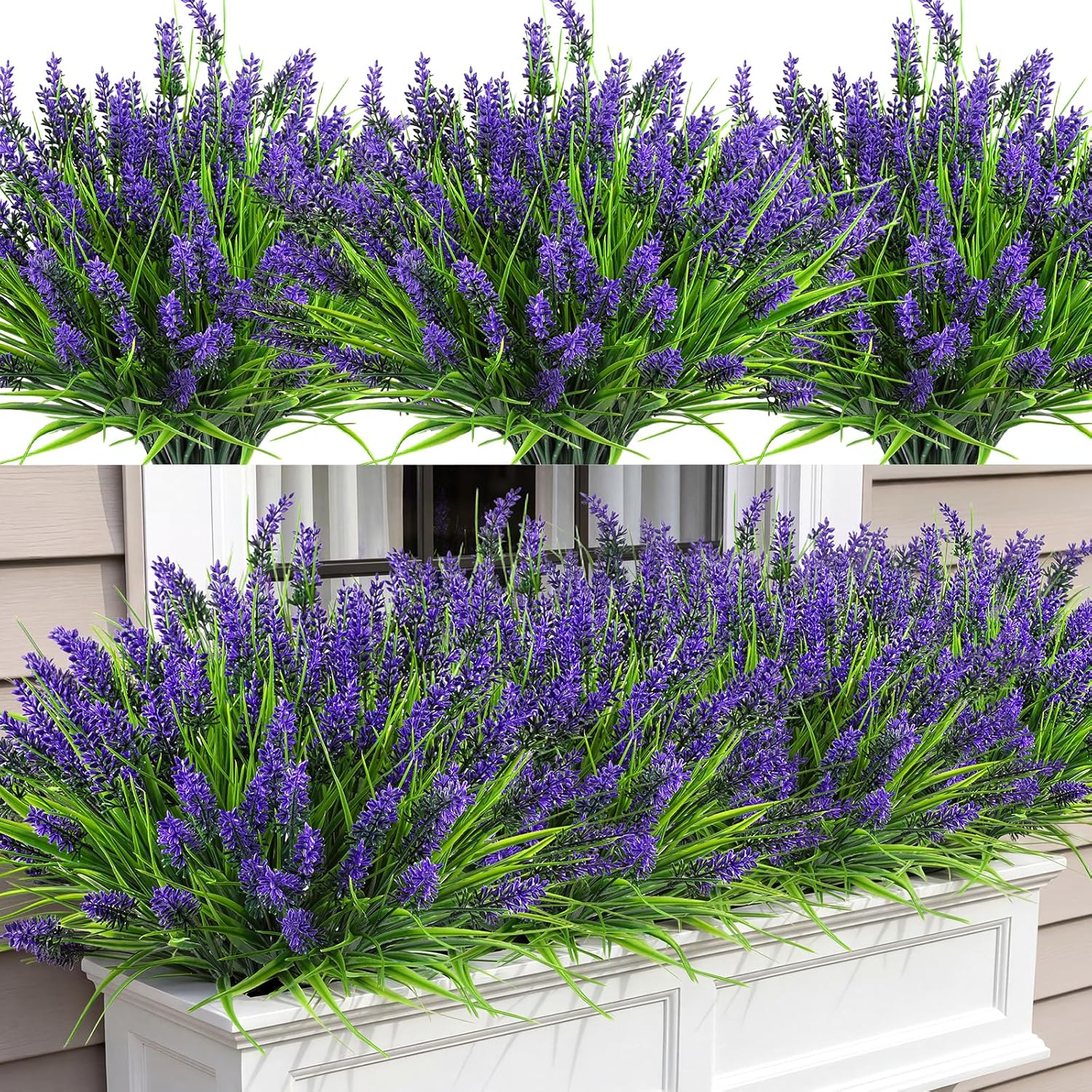 16 Bundles Faux Outdoor Plants, UV Resistant Fake Lavender & Monkey Grass, Realistic Artificial Flowers & Greenery for Outdoor Planters, Porch, Patio, Farmhouse Decor (Purple)
