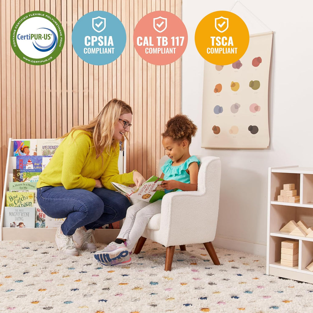 ECR4Kids Mila Sherpa Toddler Arm Chair with Removable Wooden Legs, Kids Furniture, White
