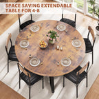 47‘’-61‘’ Extendable Round Dining Table for 6-8, Modern Industrial Kitchen Oval Dining Table with Removable Leaves, Space Saving Pedestal Base with Storage Shelf for Kitchen Living Room (Vintage)