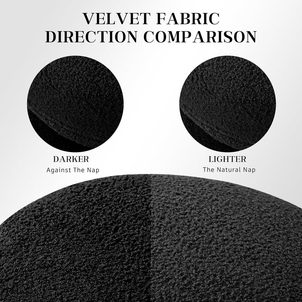 Boucle Ottoman, Round Sherpa Vanity Stool Chair, Small Upholstered Modern Teddy Footstool for Makeup, Living Room, Entryway, Bedroom,Black