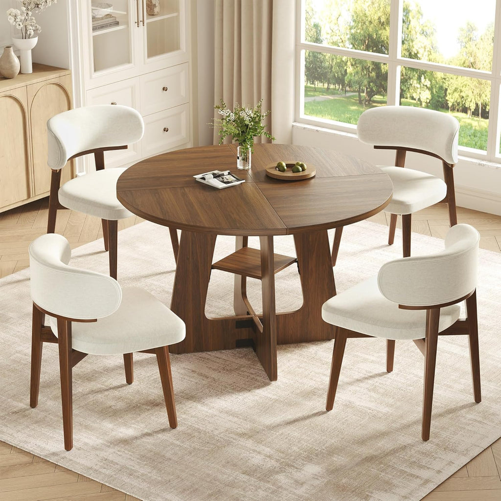 GRUSIGN 5-Piece Round Dining Table Set for 4-6, 47" Farmhouse Table with 4 Upholstered Dining Chairs, Ergonomic Curved Backrest, Space-Saving Wood Dinette Set for Dining Room Apartment, Small Space