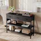 Lulive 2 Pack Entryway Table with Outlets, 3 Fabric Drawers, 43in | 43.3"W x 11.8"D entry table with 2 outlets, 2 USB ports, swappable plug side, adjustable feet and anti-tip kit.