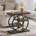 Tribesigns End Table for Living Room, Wooden Narrow Side Table with Storage Shelves & Wide Tabletop, Industrial Geometric Bedside Sofa Tables with Metal Frame for Bedroom, Small Spaces, Rustic Brown