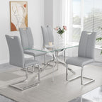 yeag Modern Dining Chairs Set of 4, High Back Kitchen and Kitchen Room Chairs with Silver Metal Chrome Legs and Upholstered PU Faux Leather Seat, Accent Side Chair for Home,Living Room, Gray
