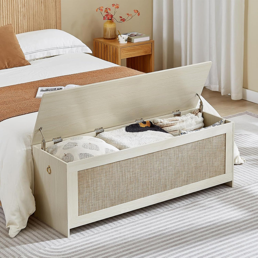 51.2" Storage Chest Extra Large,Storage Bench with 2 Safety Hinges,Wooden Shoe Bench,51.2x15.7x18.3 Inch,Easy Assembly,Storage Bench for Bedroom,Living Room,entryway(White Cream)