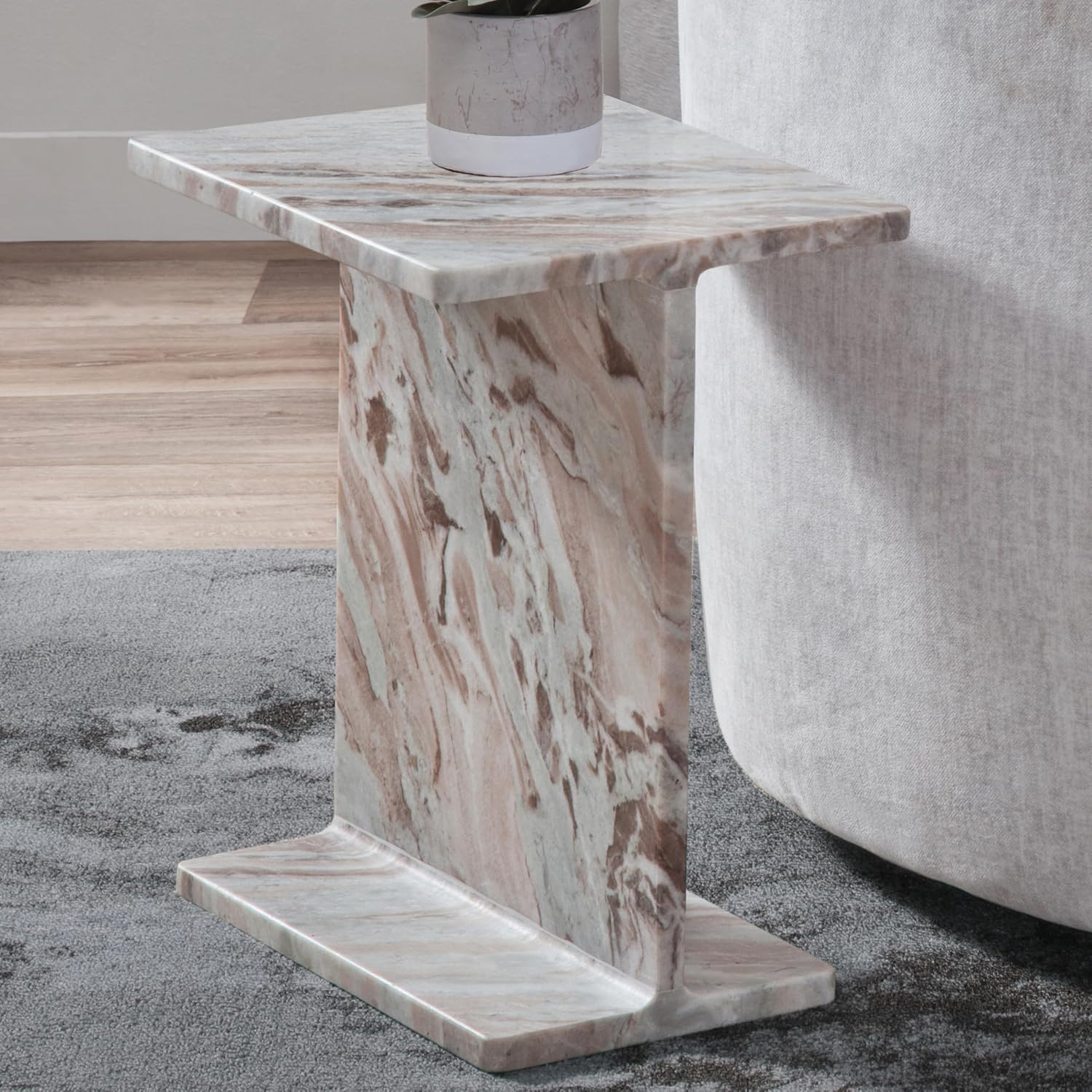 Steve Silver Furniture Irma I-Beam Toronto Brown Marble End Table, Living Room Piece, Side Table, Modern Design, 15"" L x 12"" D x 18.25"" H, Brown