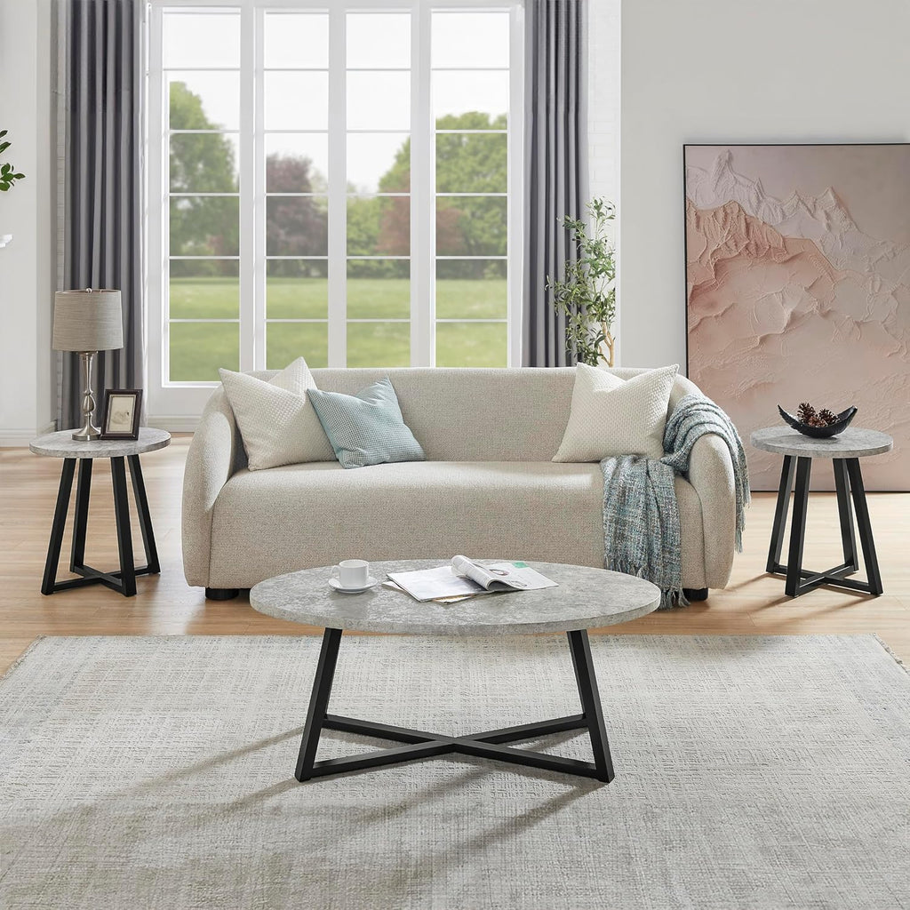 Roundhill Furniture Modern Harmony 3-Piece Wood Oval Coffee Table Set, Gray