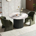 NORDICANA 3-Piece Round Dining Table Set for 2, Modern 47-Inch Kitchen Table and Chair Set, Dining Set with Dark Green Upholstered Armchairs, Manufactured Wood Top with White Marble Effect Finish