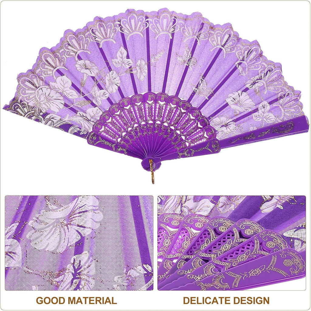 VILLCASE 8pcs Chinese Folding Hand Fans Vintage Retro Style Foldable Handheld Fans for Women Summer Dance Party Decoration
