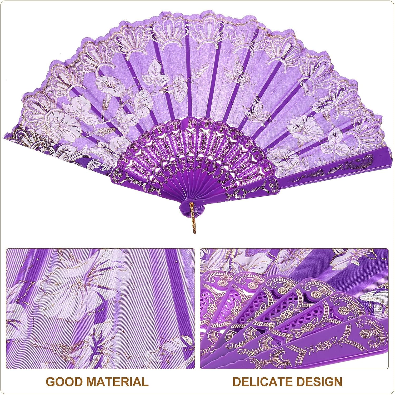 VILLCASE 8pcs Chinese Folding Hand Fans Vintage Retro Style Foldable Handheld Fans for Women Summer Dance Party Decoration