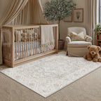 HUGEAR 4x6 Washable Area Rugs for Living Room Bedroom Beige Grey Vintage Large Soft Carpet Rug Non-Shedding & Non-Slip Low Pile Indoor Home Decor Dining Room Kitchen Office Floor Mat