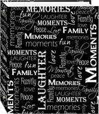 Magnetic Self-Stick 3-Ring Photo Album 100 Pages (50 Sheets), Black & White Words Design