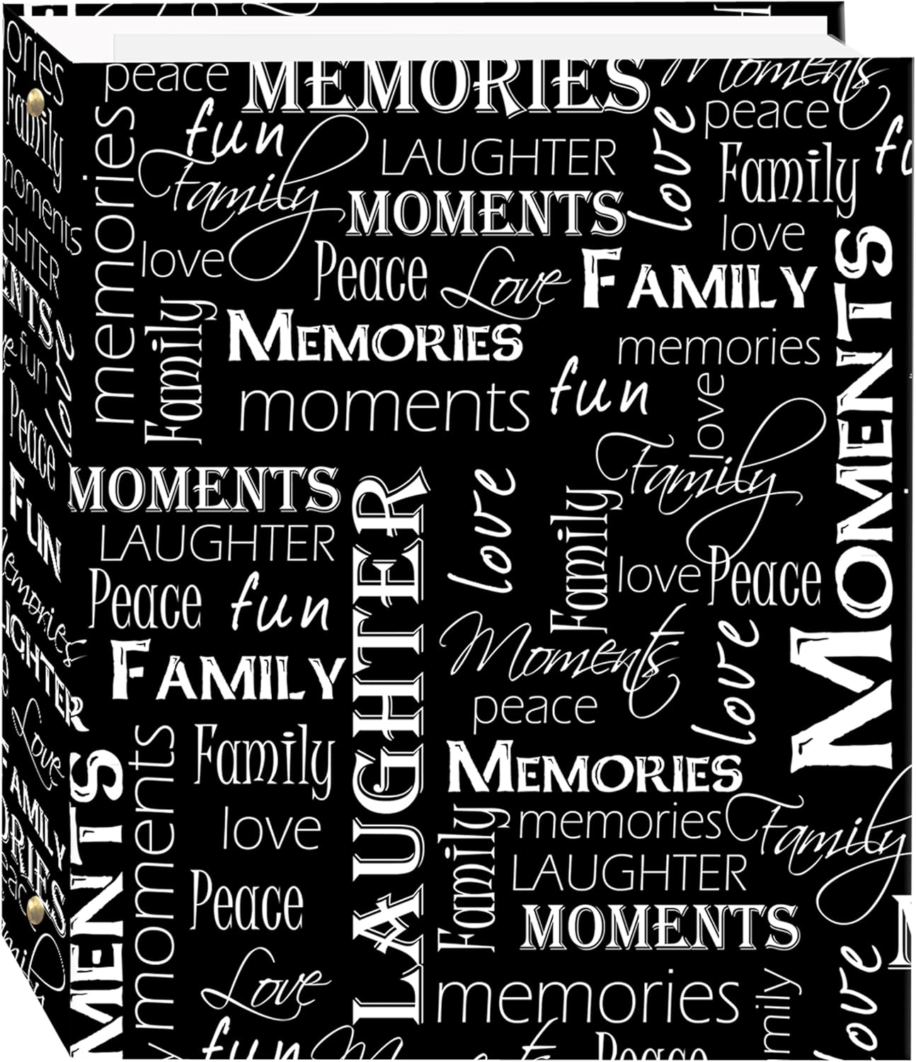 Magnetic Self-Stick 3-Ring Photo Album 100 Pages (50 Sheets), Black & White Words Design