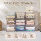 Vtopmart 4 Pack Clear Stackable Storage Drawers 15QT, Easily Assemble Closet Organizers,Plastic Storage Bins for Bathroom,Cabinet,Kitchen Pantry,Under Sink Organization(Medium)
