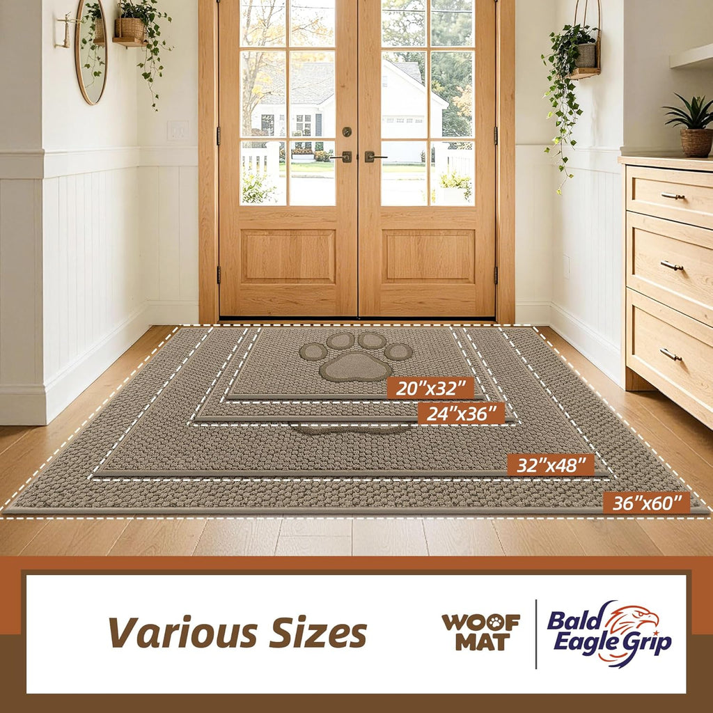 Dog Paw Doormats 20''x32'' for Dirty Paws, Washable Entryway Rugs Floor Mats Dirt Trapper with TPR Backing, Absorbent Low Profile Door Mat for Front Door, Hallway, Entryways, Beige