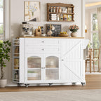 FINETONES Kitchen Island with Storage, Rolling Kitchen Island on Wheels with Wood Drop Leaf Countertop, Island Table Bar Cart with Spice Towel Rack Portable Kitchen Table Kitchen Carts on Wheels
