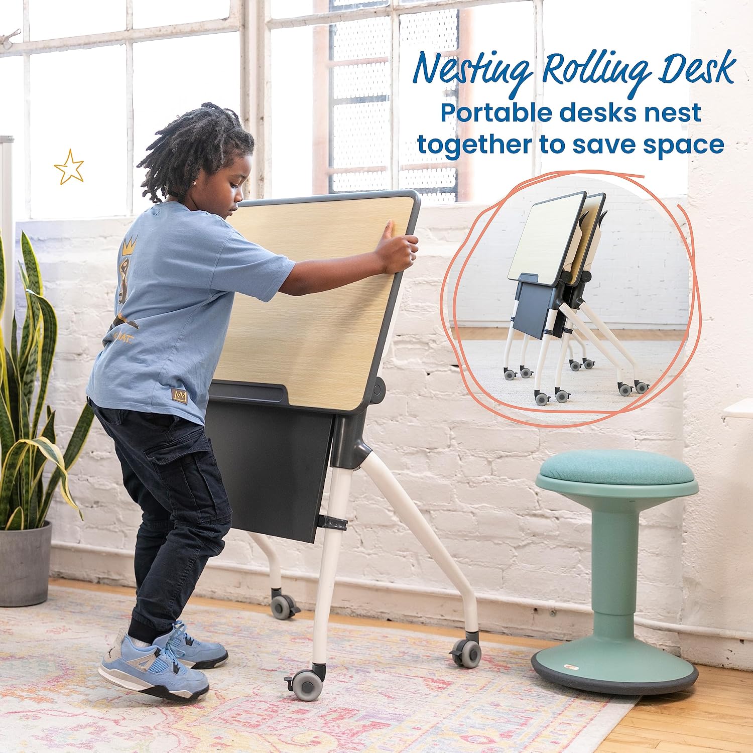 ECR4Kids Nesting Student Desk, Portable Table, Maple/Grey