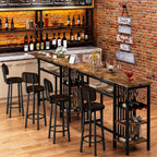 Recaceik Bar Dining Table Set, 59" Expandable Kitchen Counter Height Dining Table Set with Storage Shelves, Cup Holder & Wine Rack, PU Upholstered Stools Bar Table Set with Backrest for Kitchen