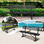 4FT Heavy Duty Metal Park Bench for Outside, Thermoplastic-Coated Weatherproof Outdoor Bench with Backrest & Portable Frame, Commercial Benches for Shopping Mall, Store, Park, Patio, Porch, Black