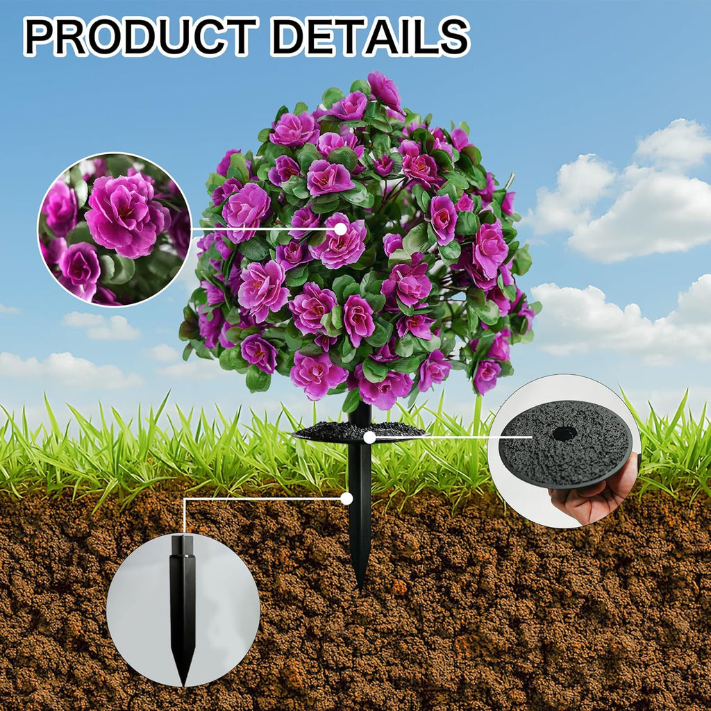 Artificial Flowers for Outdoors, Faux Outdoor Plants Fake Plants Topiary Balls Artificial Outdoor Set of 2 with Ground Spike for Home Front Porch Patio Garden Decor (Rose Purple)