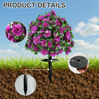 Artificial Flowers for Outdoors, Faux Outdoor Plants Fake Plants Topiary Balls Artificial Outdoor Set of 2 with Ground Spike for Home Front Porch Patio Garden Decor (Rose Purple)