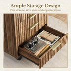 5 Drawer Chest, Under Desk Storage Wood Drawers with Wheels, Fluted File Cabinet for Home Office, Black Walnut