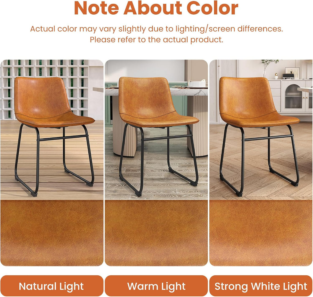 REONEY Dining Chairs Set of 6, 18" PU Leather Armless Dinner Chairs with Backrest, Modern Kitchen Dining Room Chair with Metal Legs for Home (Brown)