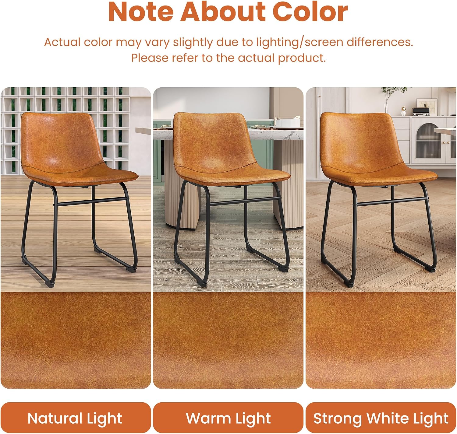 REONEY Dining Chairs Set of 6, 18" PU Leather Armless Dinner Chairs with Backrest, Modern Kitchen Dining Room Chair with Metal Legs for Home (Brown)