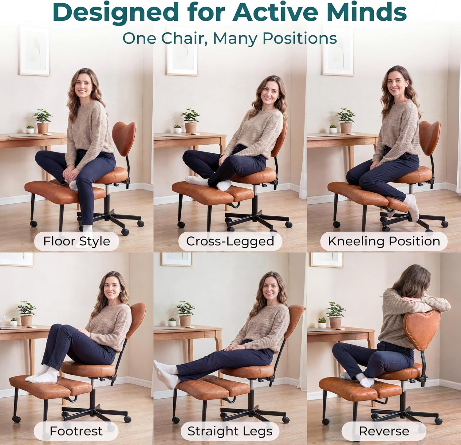 NYPOT Criss Cross Chair with Rotating FootRest for Kneeling Seating, Flexible Desk Chair with Wheels for ADHD to Sit Cross Legged - Multi-Position Adjustable Seat with Back Support 360° Swivel