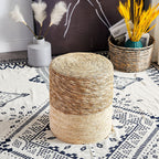 Pouf Ottoman, 100% Handwoven Seagrass Braided Pouffe, Boho Decor Floor Chair for Couch or Desk, Outdoor Ottomans for Garden, Round Footrest with Wood Frame, Home Decorative Seat for Balcony