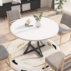 Jojoka Modern Industrial Round Dining Table for 4-6, Space-Saving Small Dining Table with x-Shaped Stable Pedestal, Circle Kitchen Tables for Dining Room & Living Room Easy to Assemble - White