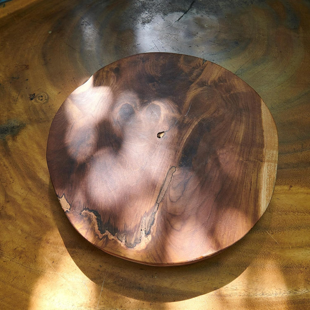 Greenage Natural Solid Wood Slab Round Board 15.5" x 15.5" x 1.95" Rustic Table Top Live Edge Brown Teak Slabs for Coffee Side Table Home Wall Decor Art