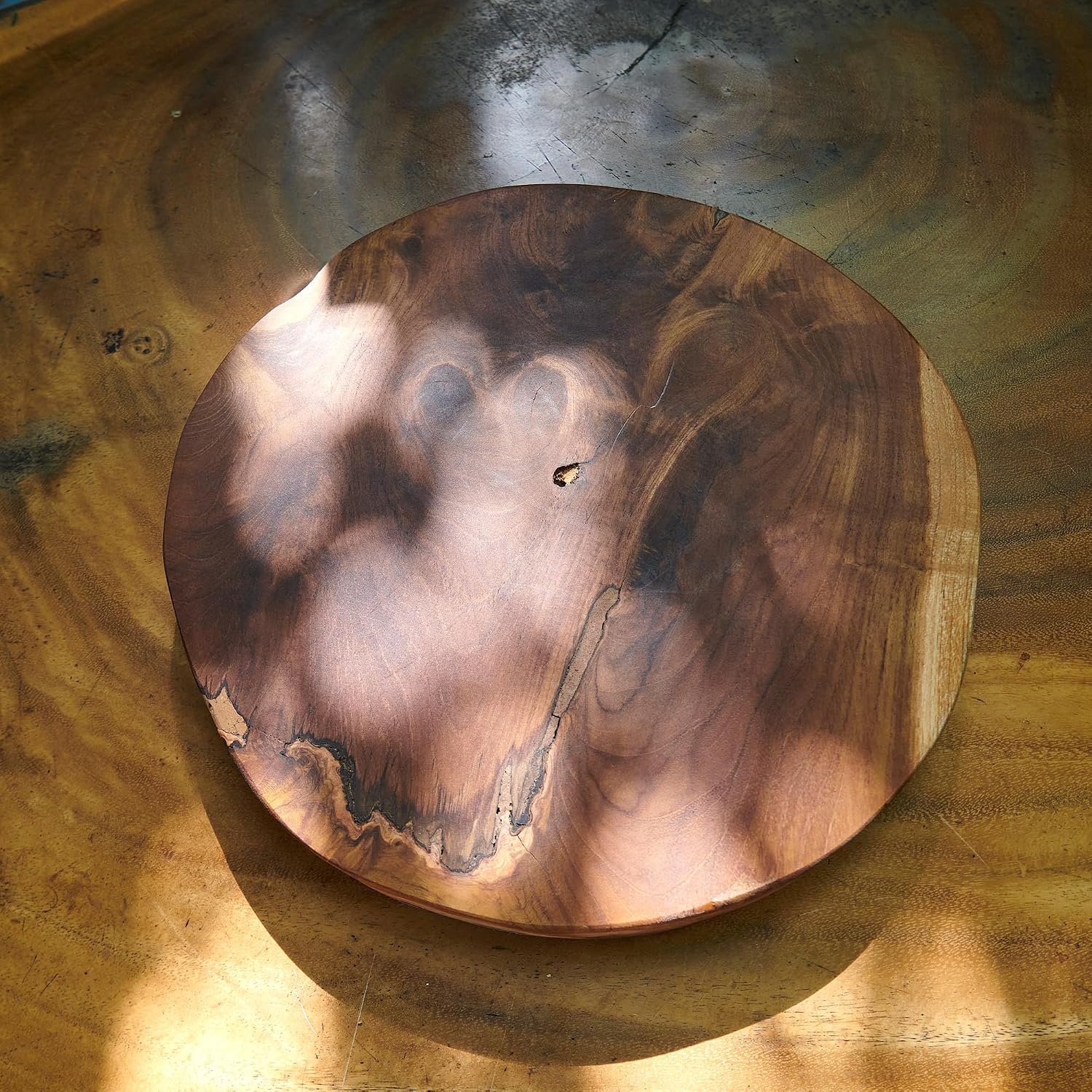 Greenage Natural Solid Wood Slab Round Board 15.5" x 15.5" x 1.95" Rustic Table Top Live Edge Brown Teak Slabs for Coffee Side Table Home Wall Decor Art