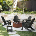 LUE BONA Folding Adirondack Chair Set of 4, Black HDPS Fire Pit Patio Chairs Weather Resistant, Modern Plastic Outdoor Chairs with Cup Holder