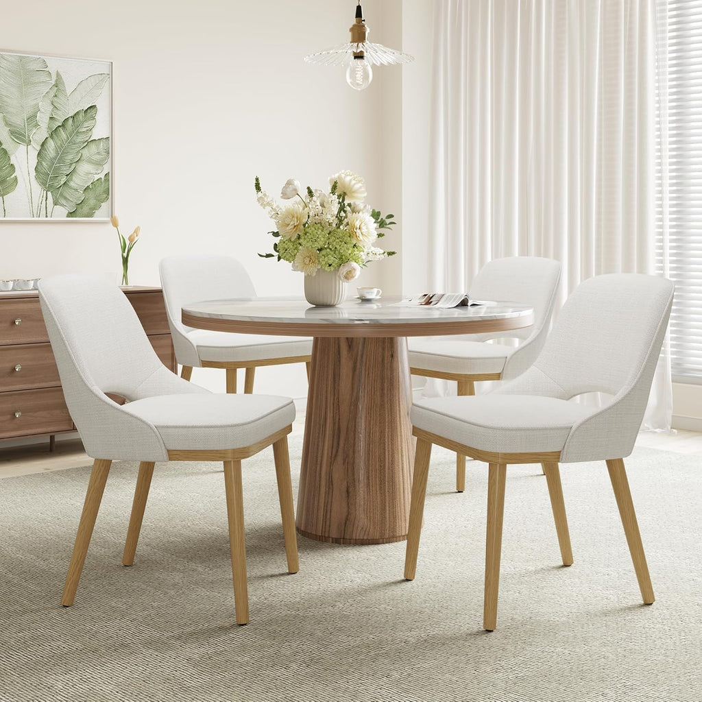 MALOL Wooden Dining Chairs Set of 4, Modern Fabric Upholstered Dining Room Chair, Kitchen Side Chairs, Farmhouse Armless Dinner Chair with Open Back for Kitchen, Beige