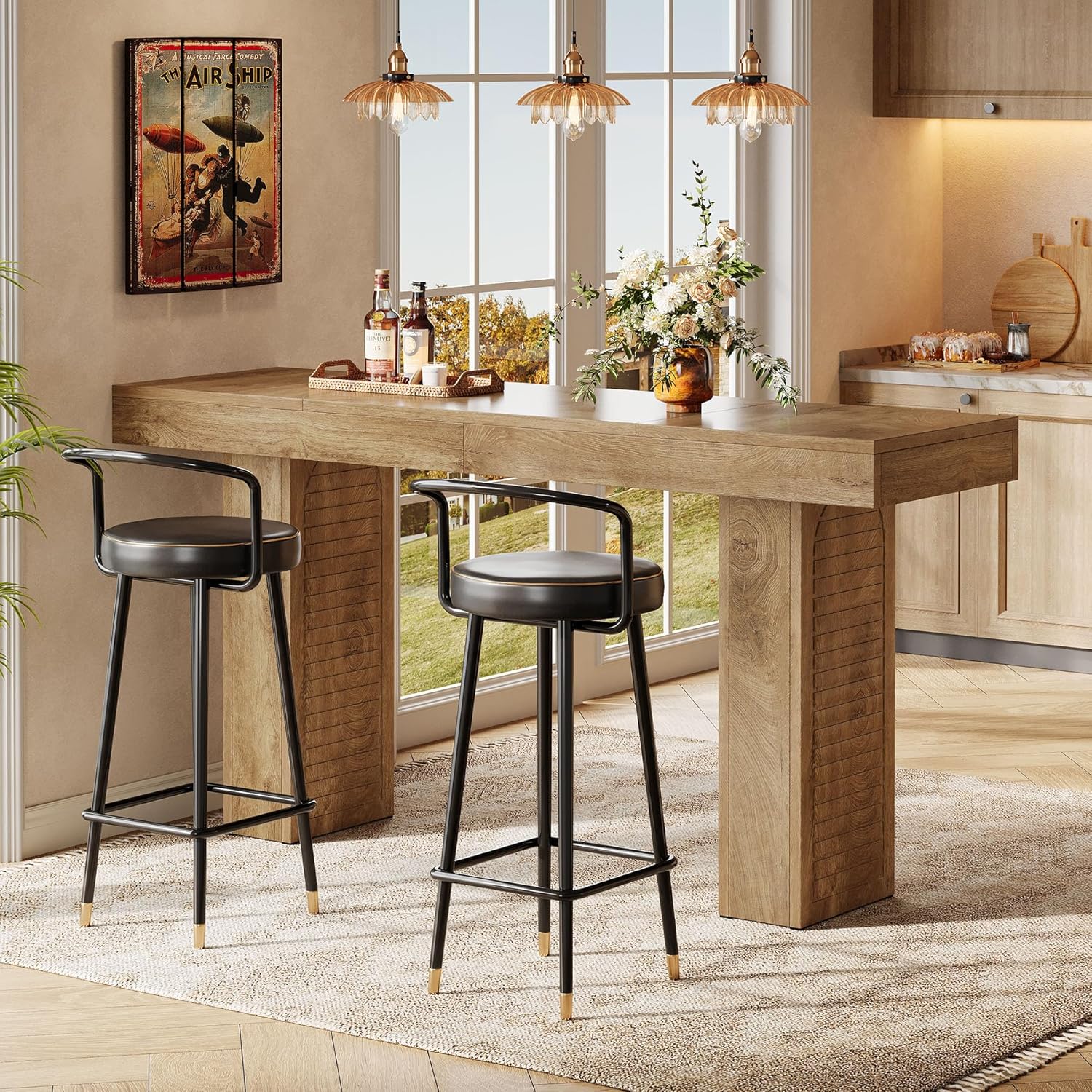 Tribesigns 70.9" Extra Long Bar Table, Rectangular Counter Height Pub Table, Modern Farmhouse Bar Height Table Home Bar Units for Kitchen Island, Bistro, Brown