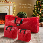 ZOBER Christmas Tree Storage Bag - With 2 Ornaments Accessories/Garland Bags - Fits 7.5 Ft Trees - Plastic, Waterproof Christmas Tree Bag For Storage Box For Xmas - Strong, Durable Handles - Red