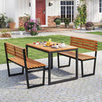 Tangkula 43" Outdoor Wood Bench, 2-Person Acacia Wood Bench with Heavy-Duty Metal Frame, Slatted Seat & Inclined Backrest, 800 lbs Weight Capacity, Patio Bench for Porch, Yard, Balcony, Lawn
