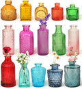 Set of 15 Colorful Glass Bud Vases - Small Textured Flower Vases for Centerpieces, Wedding Table Decor, Retro Home Decor Bulk Vase Set for DIY, Events & Gifts