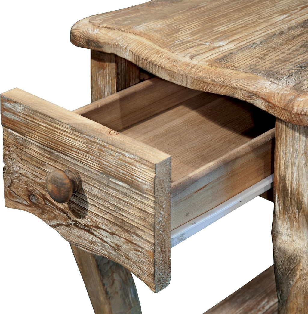 Alaterre Furniture Austerity Living Room Tables – 15 Inch Narrow Chairside Table with Drawer, Shelf, Scalloped Edges, & Curved Legs – Rustic Accent Side Table in Driftwood Finish (Set of 2)