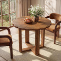 31.5-Inch Solid Wood Round Dining Table for 2-4, Small Farmhouse Kitchen Table with Carved Petal Pattern, Wooden Dining Room Furniture for Apartments, Small Place, Rustic Brown