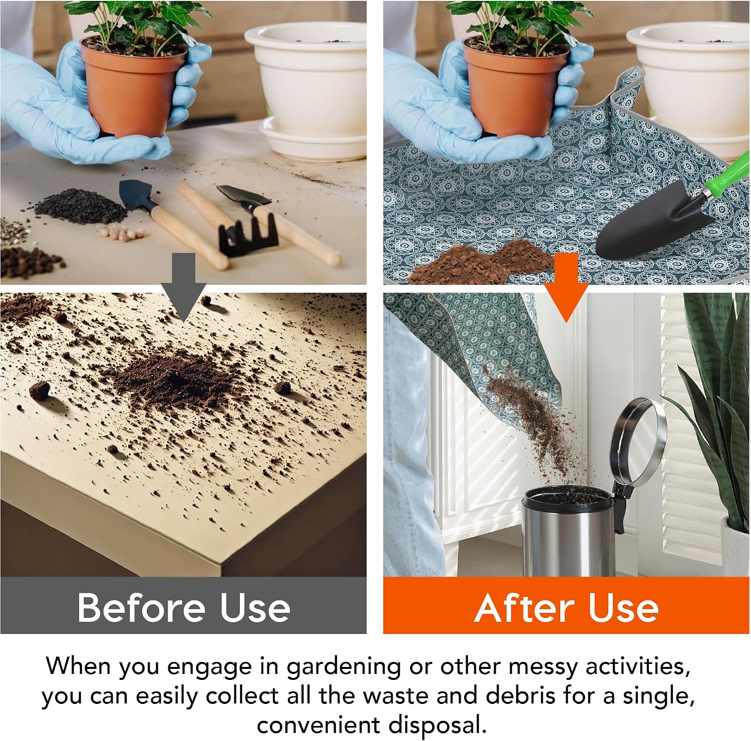 Heavy-Duty Waterproof – Indoor Plant Transplanting & Mess Control Mat, Thick Succulent Potting Tray for Soil Change, Spill-Proof Gardening & Pet Grooming Mat (M - 29.5" X 29.5")