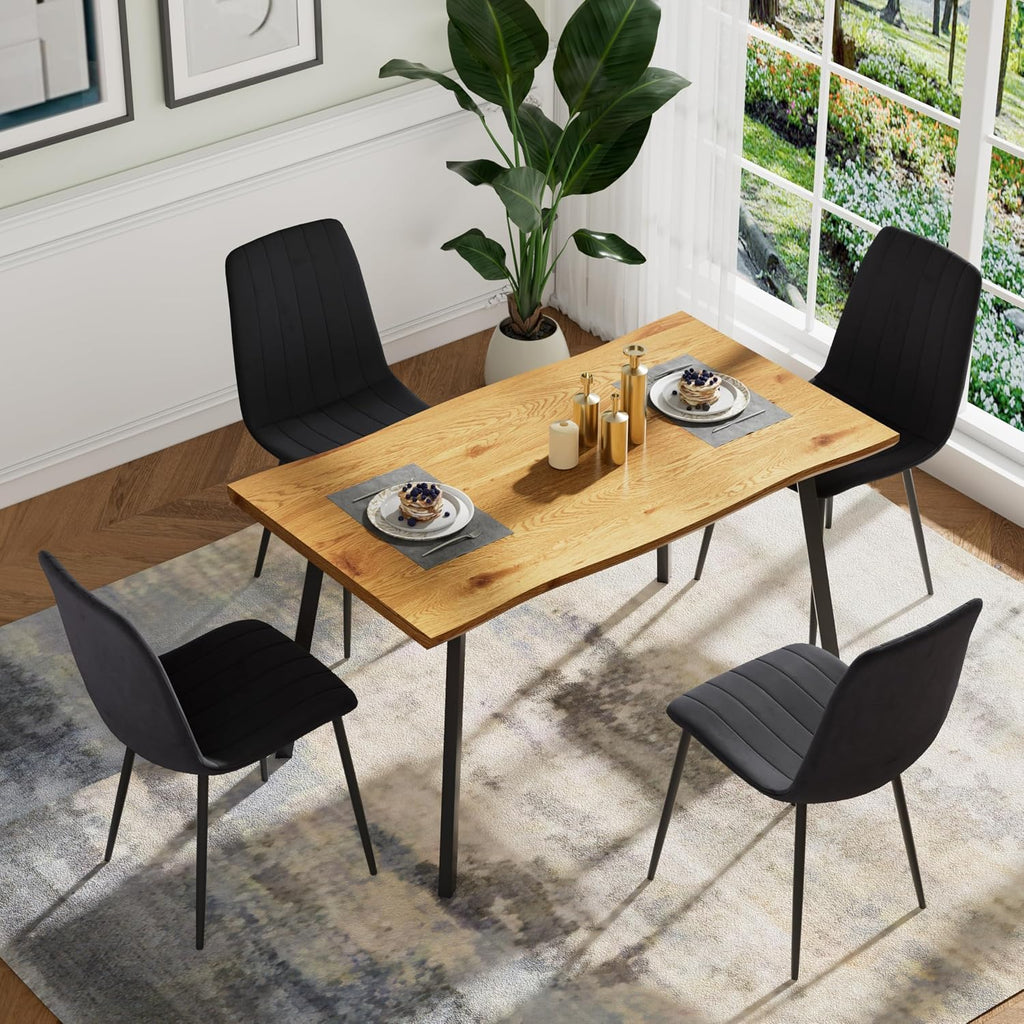 Dining Chairs Set of 4, Modern Kitchen Dining Room Chairs, Ergonomic Velvet Dining Chairs Upholstered Cushion Seat and Sturdy Metal Legs (Black)