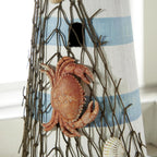 Deco 79 Wood Light House Decorative Sculpture Home Decor Statue with Netting, Accent Figurine 7" x 7" x 16", White